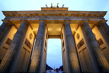 Brandenburg Gate and street in the evening, Berlin, Germany, Europe