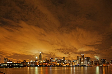 Lake Michigan and Chicago skyline seen from Adler Planetarium, Chicago, Illinois, USA