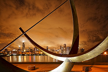 Lake Michigan and Chicago skyline seen from Adler Planetarium, Chicago, Illinois, USA