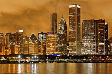 Lake Michigan and Chicago skyline seen from Adler Planetarium, Chicago, Illinois, USA