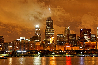 Lake Michigan and Chicago skyline seen from Adler Planetarium, Chicago, Illinois, USA