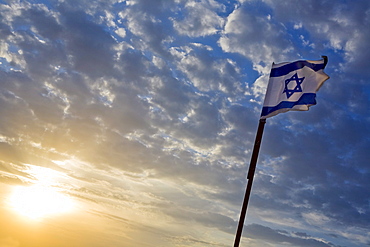 Israeli flag at sunset, Tel Aviv, Israel, Middle East