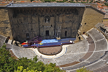 High angle view at antique roman theater, Orange, Provence, France, Europe