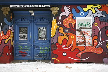 Painted entrance to an apartment building, Kreuzberg, Berlin, Germany