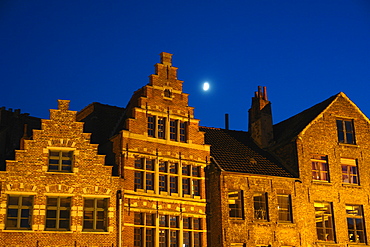 Old Town of Ghent at night, Flanders, Belgium