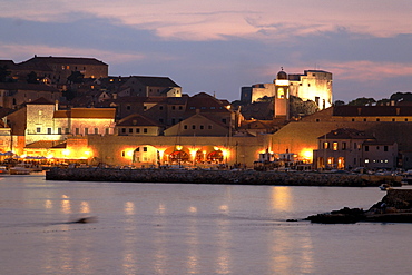 Dubrovnik harbour at twilight, Dominican Monastery, Old City of Dubrovnik, Croatia, Europe