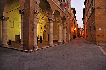 Loggia at the town hall in the evening, Pienza, Tuscany, Italy, Europe