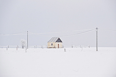 Small house in winter, Tegernseer Land, Upper Bavaria, Germany