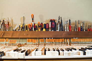 Piano keys, piano making, Bavaria, Germany