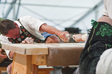 Competition, Alpine Finger Wrestling Championship, Antdorf, Upper Bavaria, Germany