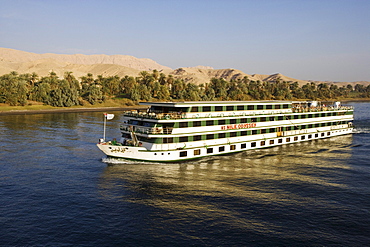 Cruise ship on river Nile between Edfu and Kom Ombo, Egypt, Africa