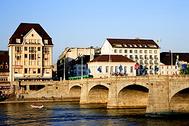 Bridge, Mittlere Rheinbruecke over the River Rhine, Klein Basel, Basel, Switzerland