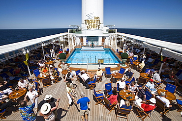 Bayrischer Fruehschoppen Bavarian theme party on deck of cruiseship MS Deutschland (Deilmann Cruises), South Atlantic Ocean, South America, America