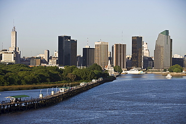 Pier and city skyline, Buenos Aires, Argentina, South America, America