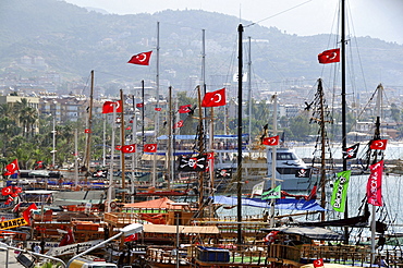 Ships in the harbour of Alanya, south coast, Anatolia, Turkey