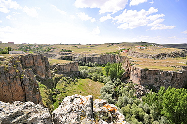 View on the canyon of Peristrema near Ihlara, Cappadocia, Anatolia, Turkey