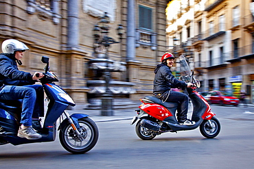 Scooters in the street, Palermo, Sicily, Italy