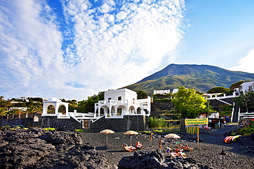 White houses, Stromboli village, Stromboli volcanic Island, Aeolian islands, Sicily, Italy