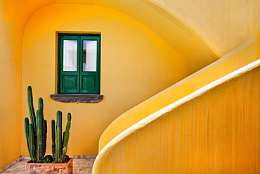 Window and yellow wall, Hotel Signum, Malfa, Salina Island, Aeolian islands, Sicily, Italy