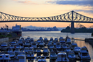 Yachtclub and J.Cartier Bridge, Saint Lawrence River, Montreal, Quebec, Canada