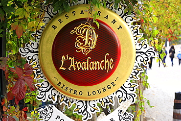 Sign of a restaurant in Mont Tremblant, Quebec, Canada