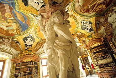 Library in Metten abbey near Deggendorf, Lower Bavaria, Bavaria, Germany