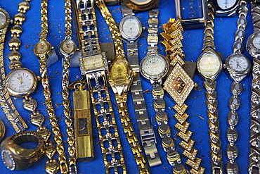 Watches in a window of an antique store in Kalevagatan street, Helsinki, Finland