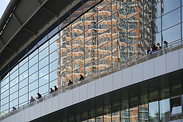 Reflection of Messeturm in Fair hall Nr. 3, Frankfurt Bookfair, Frankfurt am Main, Hesse, Germany