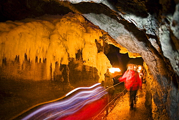 Hike with flaming torches in the Partnachklamm gorge near Garmisch Partenkirchen, Upper Bavaria, Germany