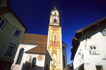 Church in the centre of the town Mittenwald, Bavaria, Germany