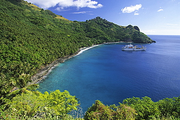 Sunrise at island of Ua Pou with its unique rock spires, French Polynesia