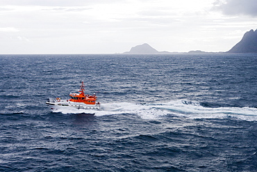 Pilot Boat &amp;amp; Coastline, near Trollfjord, Finnmark, Norway, Europe