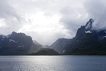 Fjord and Mountains, near Trollfjord, Finnmark, Norway, Europe