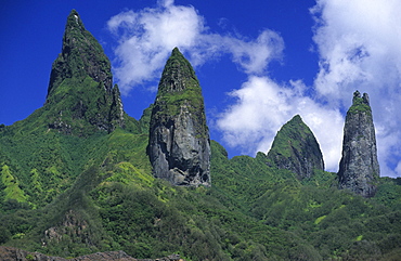 The island of Ua Pou with its unique rock spires, French Polynesia