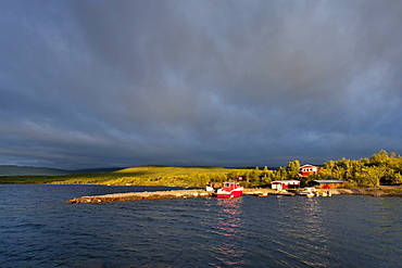 Midnight sun, Tornetraesk Lake, Abisko National Park, Lapland, northern Sweden, Sweden