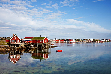 Traditional Rorbu fisherman`s hut, Reine village, Moskenesoya, Lofoten Islands, North Norway, Norway