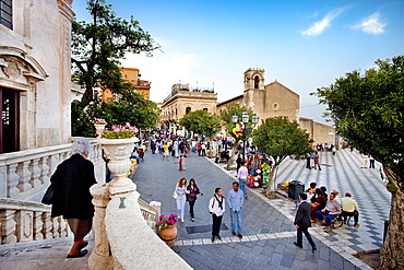 Main square, Piazza IX. Aprile, Taormina, Sicily, Italy