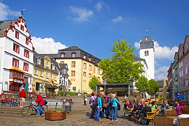 Hachenburg, Old Market, Hotel zur Krone (Steinernes Haus), Protestant city church, Westerwald, Rhineland-Palatinate, Germany, Europe