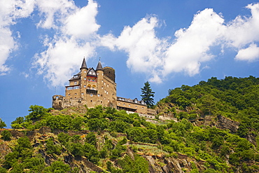 Katz castle, St. Goarshausen, Shipping on the river Rhine, Koeln-Duesseldorfer, Mittelrhein, Rhineland-Palatinate, Germany, Europe