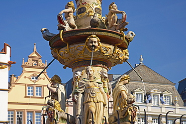 Main market with market fountain, Trier, Mosel, Rhineland-Palatinate, Germany, Europe