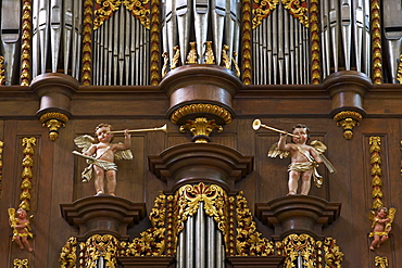 Organ in the collegiate church St. Martin and St. Severus at Muenstermaifeld, Mayen-Koblenz, Eifel, Rhineland-Palatinate, Germany, Europe