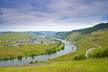 River Mosel with Trittenheim, Wine district, Rhineland-Palatinate, Germany, Europe