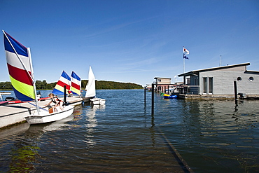 Houseboat in Lauterbach, Island of Ruegen, Mecklenburg-Vorpommern, Germany