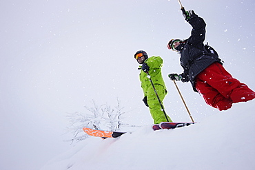 Male free skier in deep snow, Mayrhofen, Ziller river valley, Tyrol, Austria