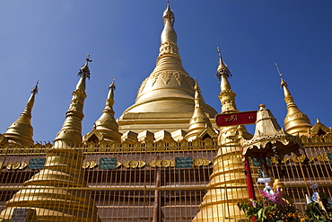 Golden Stupas of the Shwesandaw Pagoda in Twante, Irrawaddy Delta, Myanmar, Birma, Asia