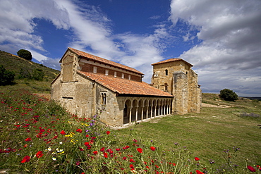 Romanic monastery, Monasterio de San Miguel de Escalada, from the 10th. century, Romanesque, Mozarabic, near Leon, Camino Frances, Way of St. James, Camino de Santiago, pilgrims way, UNESCO World Heritage, European Cultural Route, province of Leon, Old Castile, Castile-Leon, Castilla y Leon, Northern Spain, Spain, Europe