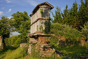 Granary storehouse, Parrocha near Portomarin, Camino Frances, Way of St. James, Camino de Santiago, pilgrims way, UNESCO World Heritage, European Cultural Route, province of Lugo, Galicia, Northern Spain, Spain, Europe