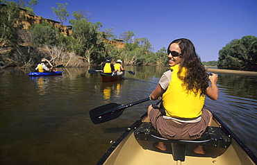 Guests of Wrotham Park Lodge canoeing on the Mitchell River, Queensland, Australia