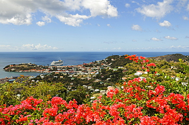 View on the Saint George harbor with a cruiser, Grenada, Caribbean