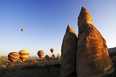 Hot-air-balloons over the Goereme valley, Goereme, Cappadocia, Turkey